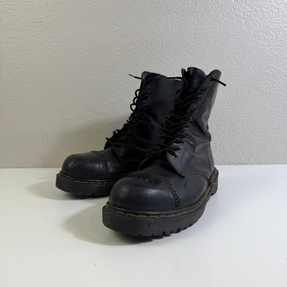 Dr. Martens Made in England Vintage Black Leather Capped Toe Combat Boots 9-9.5
